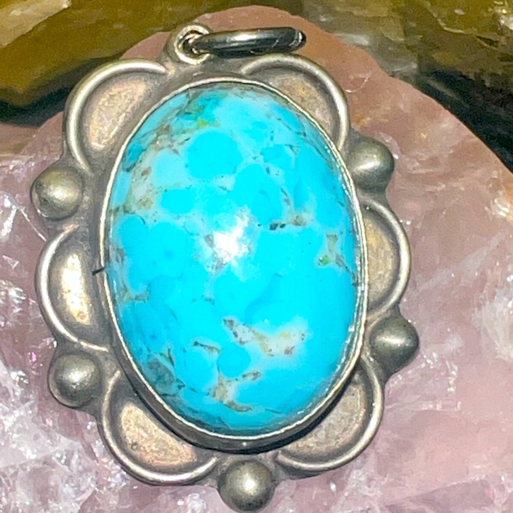 Vintage Native American Sterling Silver and Turquoise Hallmarked Pendant